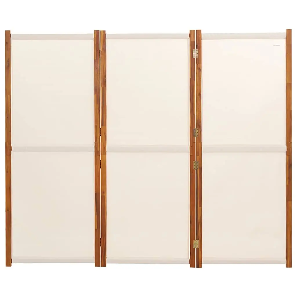 3-Panel Room Divider Solid Acacia Wood Textilene 210 x 180 cm Cream