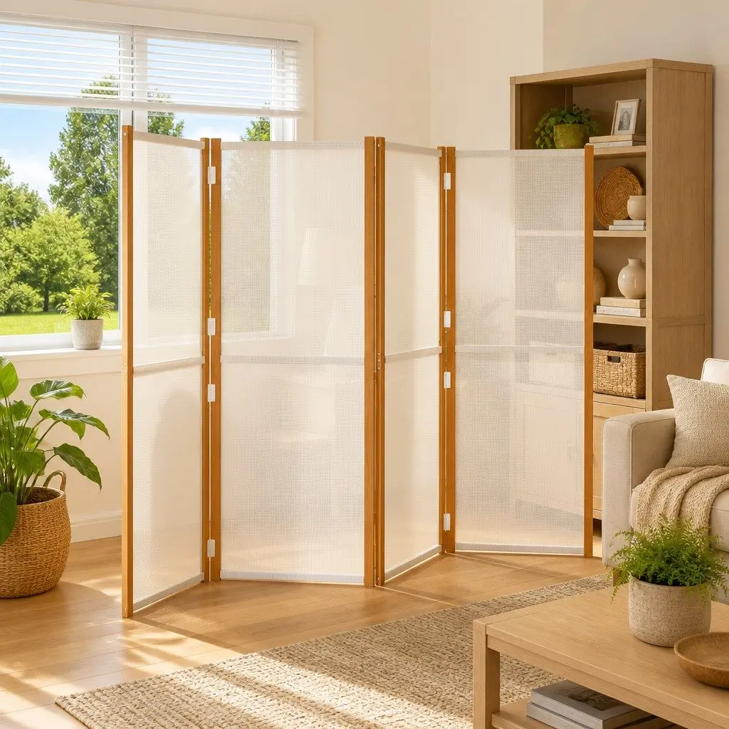 4-Panel Room Divider Screen Cream Foldable Indoor Outdoor Privacy Partition