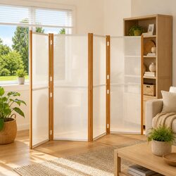 4-Panel Room Divider Screen Cream Foldable Indoor Outdoor Privacy Partition