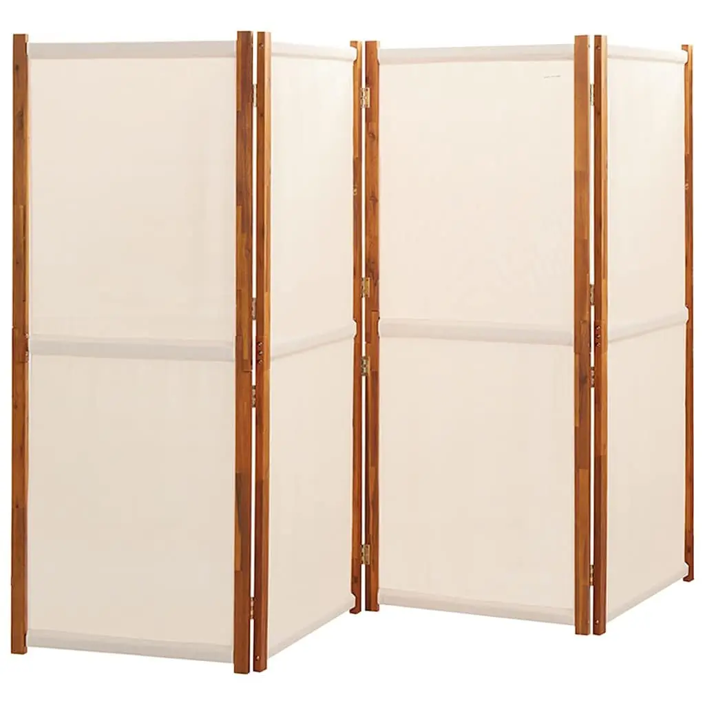 4-Panel Room Divider Screen Solid Acacia Wood Textilene 280 x 180 cm Cream