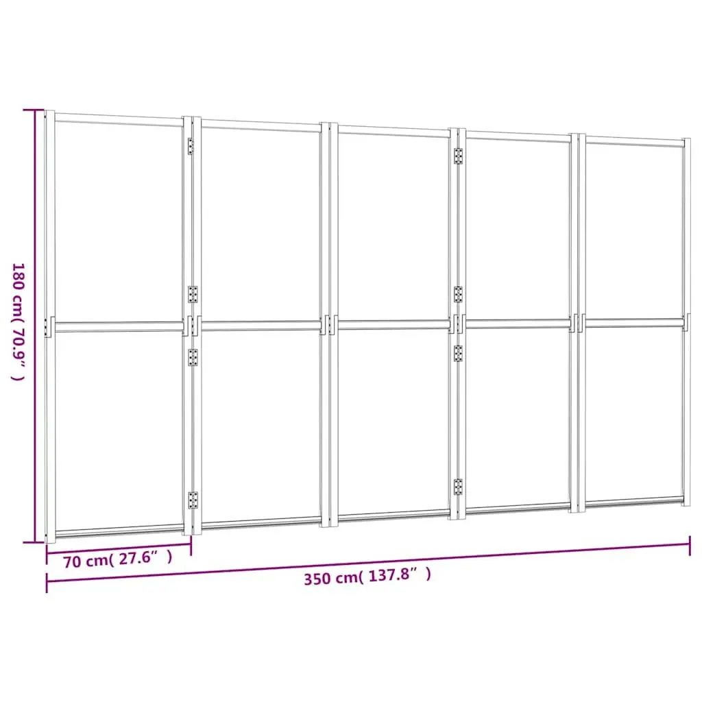 5-Panel Room Divider Solid Acacia Wood Frame Textilene Panels 350 x 180 cm Cream White Folding Privacy Screen Indoor Outdoor Partition
