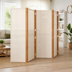 6-Panel Room Divider Screen Cream Foldable Indoor Outdoor Privacy Partition