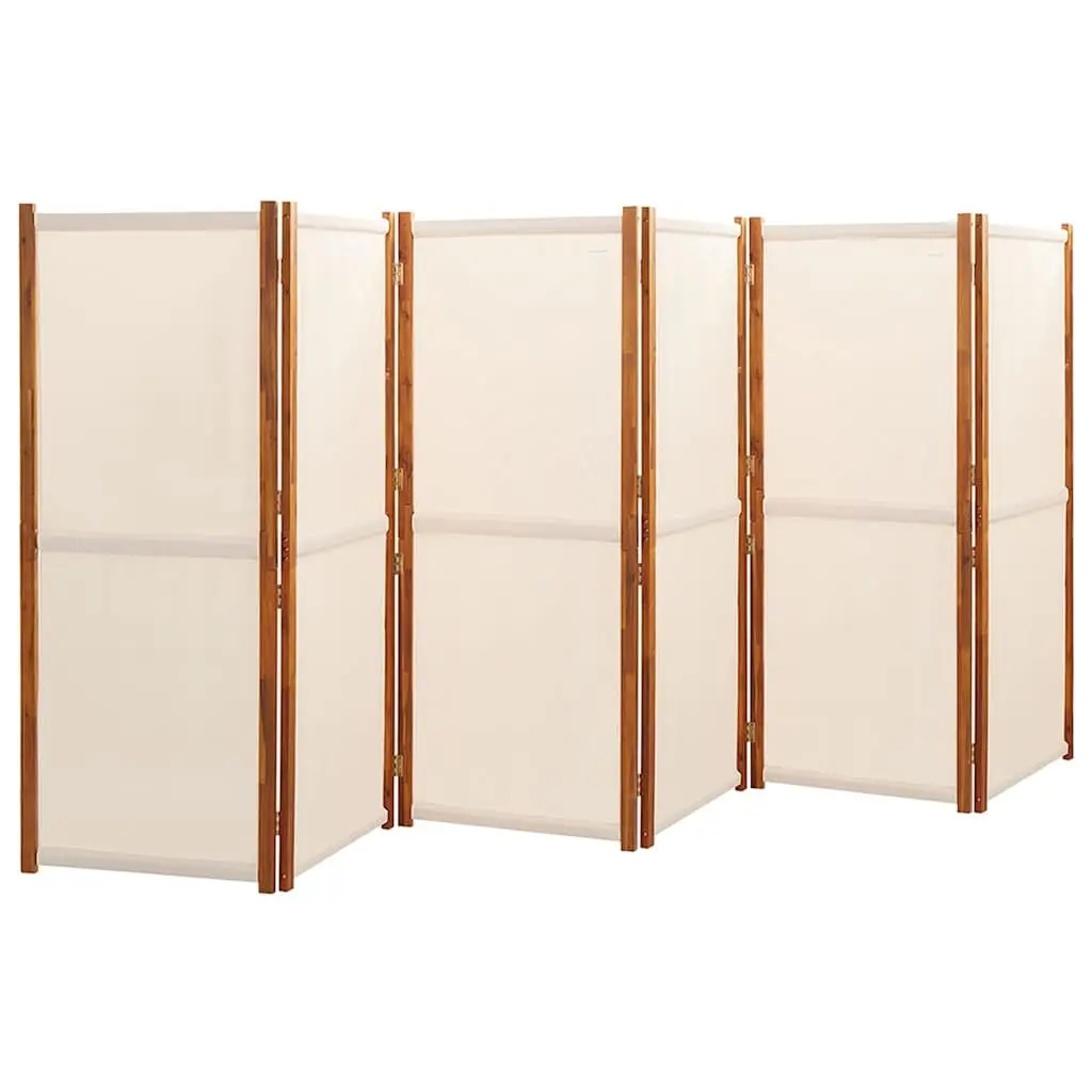 6 Panel Foldable Room Divider Privacy Screen Cream Acacia Wood Textilene 420x180cm Indoor Outdoor