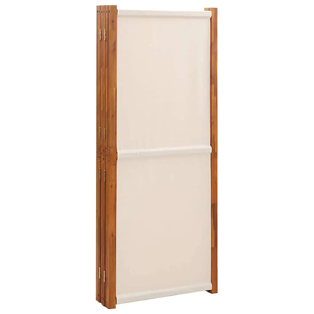 6 Panel Foldable Room Divider Privacy Screen Cream Acacia Wood Textilene 420x180cm Indoor Outdoor