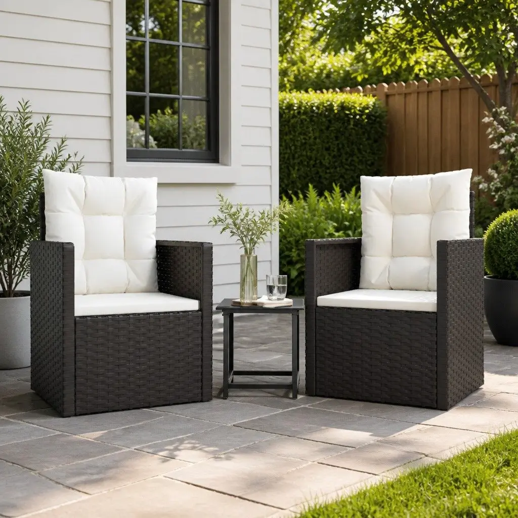 3 Piece Outdoor Lounge Set Poly Rattan Garden Furniture Black