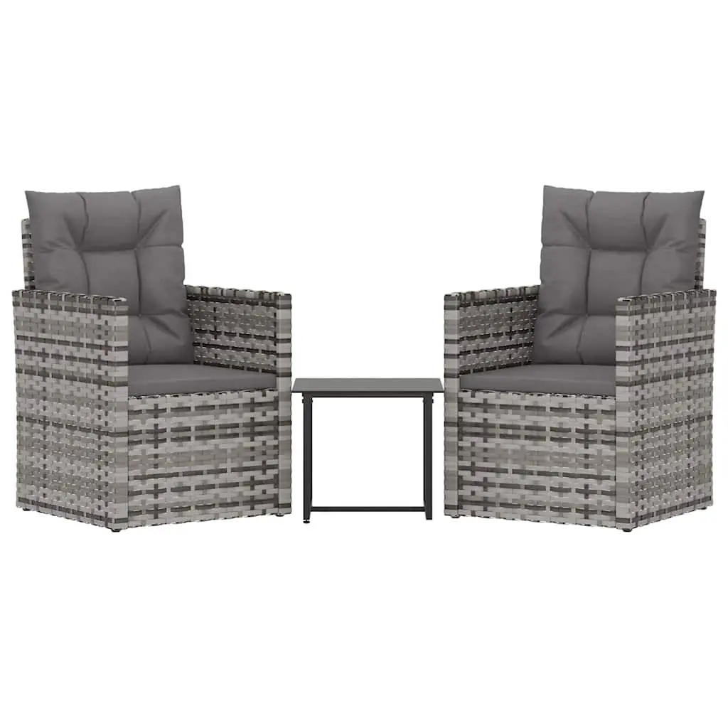 Grey Poly Rattan Outdoor Lounge Set 3 Piece with Cushions for Garden Patio Furniture