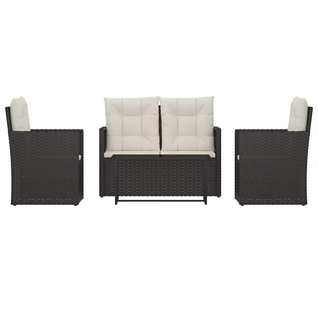 Outdoor Lounge Set 4 Piece Garden Furniture with Cushions Black Poly Rattan