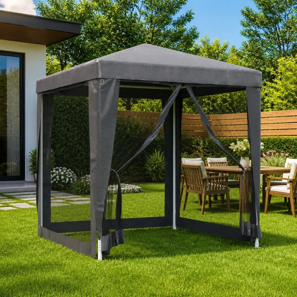 Party Tent Gazebo Heavy Duty Iron Frame 2x2m Anthracite Water-Resistant Roof Mesh Sidewalls