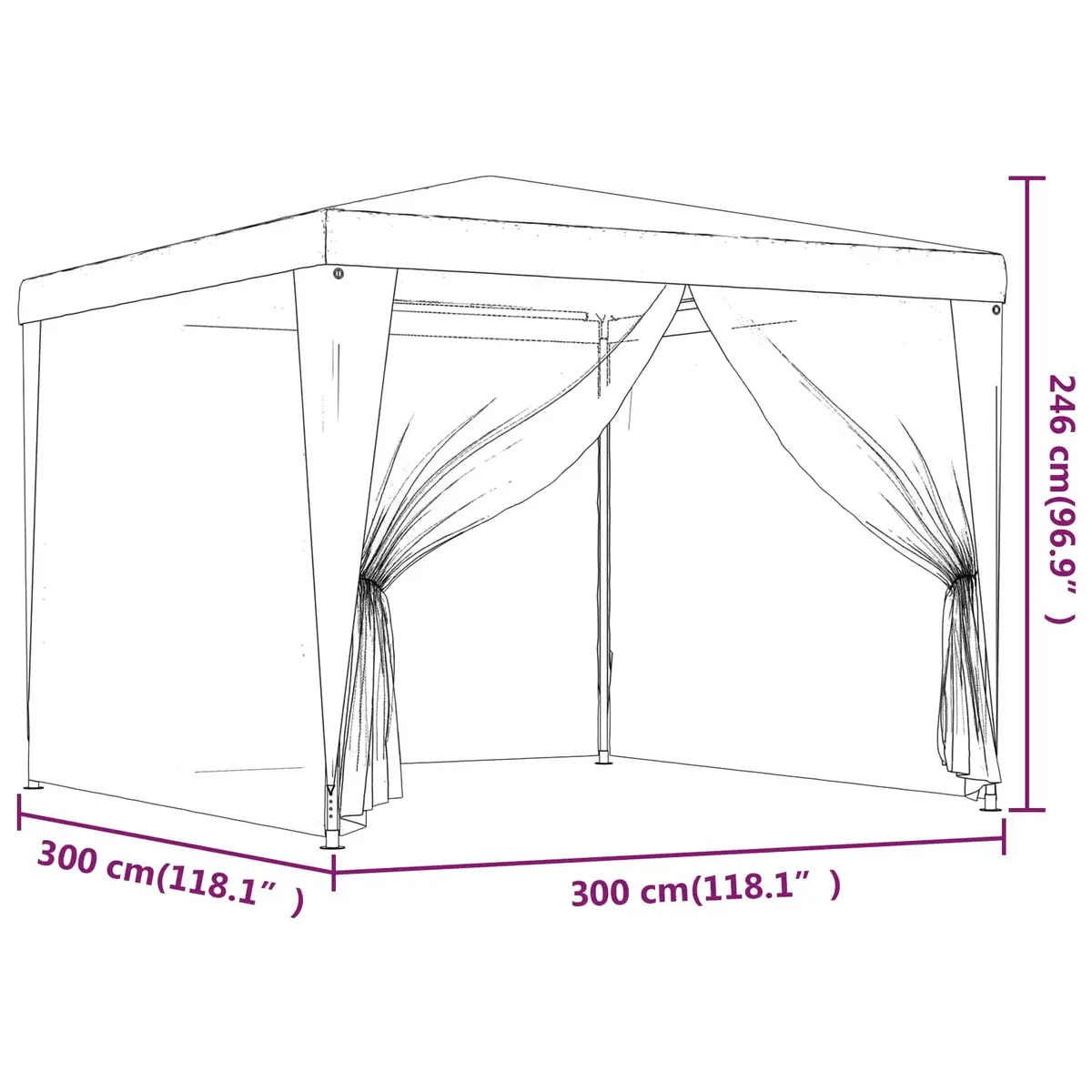 Party Tent Iron Frame 3x3m Blue Mesh Sidewalls Outdoor Gazebo Canopy Pavilion Shelter