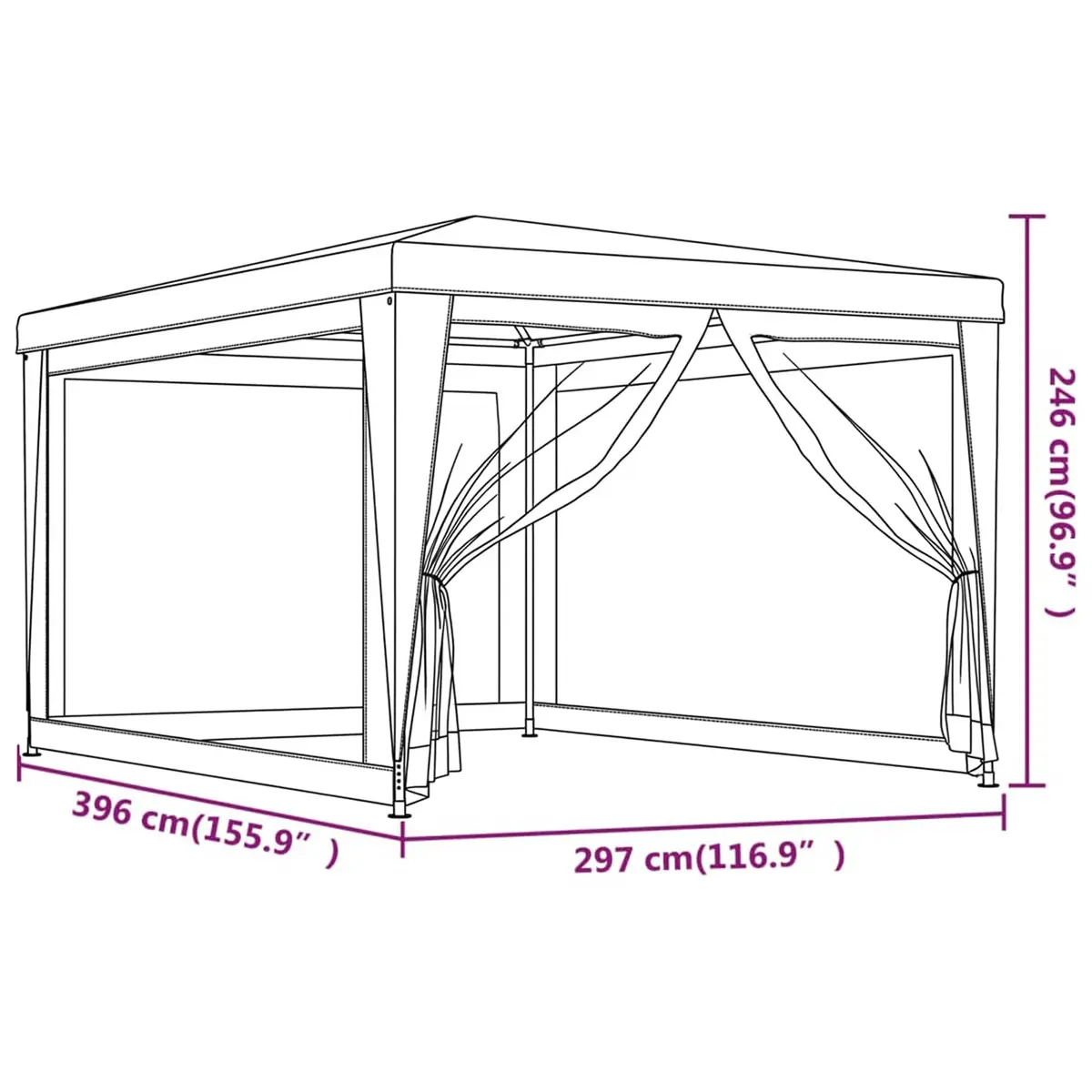 Party Tent Gazebo 3x4m Outdoor Marquee Mesh Sidewalls Blue Canopy Shelter