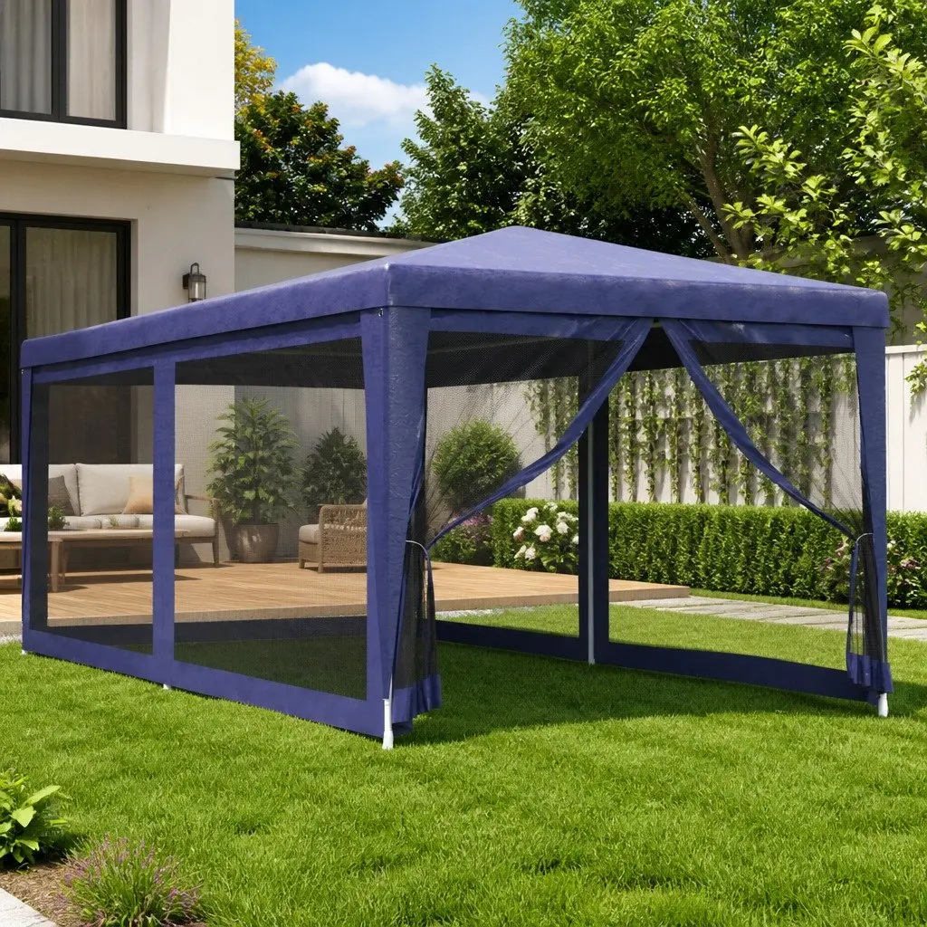 Party Tent Iron 3x6m Outdoor Gazebo Blue with 6 Mesh Sidewalls