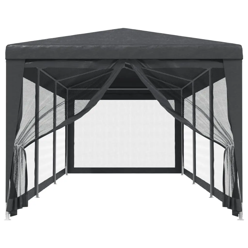 Party Tent Iron Frame 3x9m Water-Resistant HDPE Anthracite with 8 Mesh Sidewalls