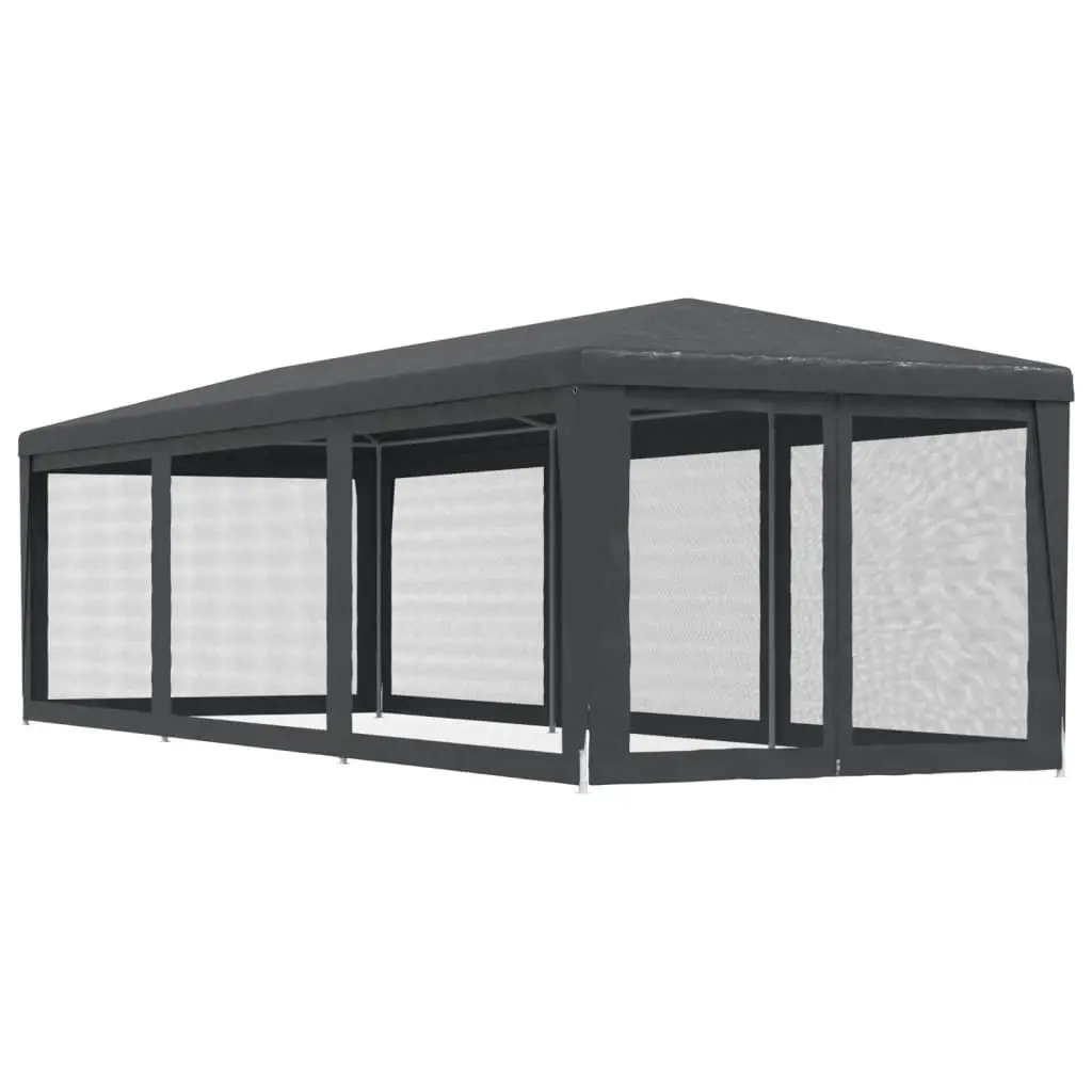 Party Tent Iron Frame 3x9m Water-Resistant HDPE Anthracite with 8 Mesh Sidewalls