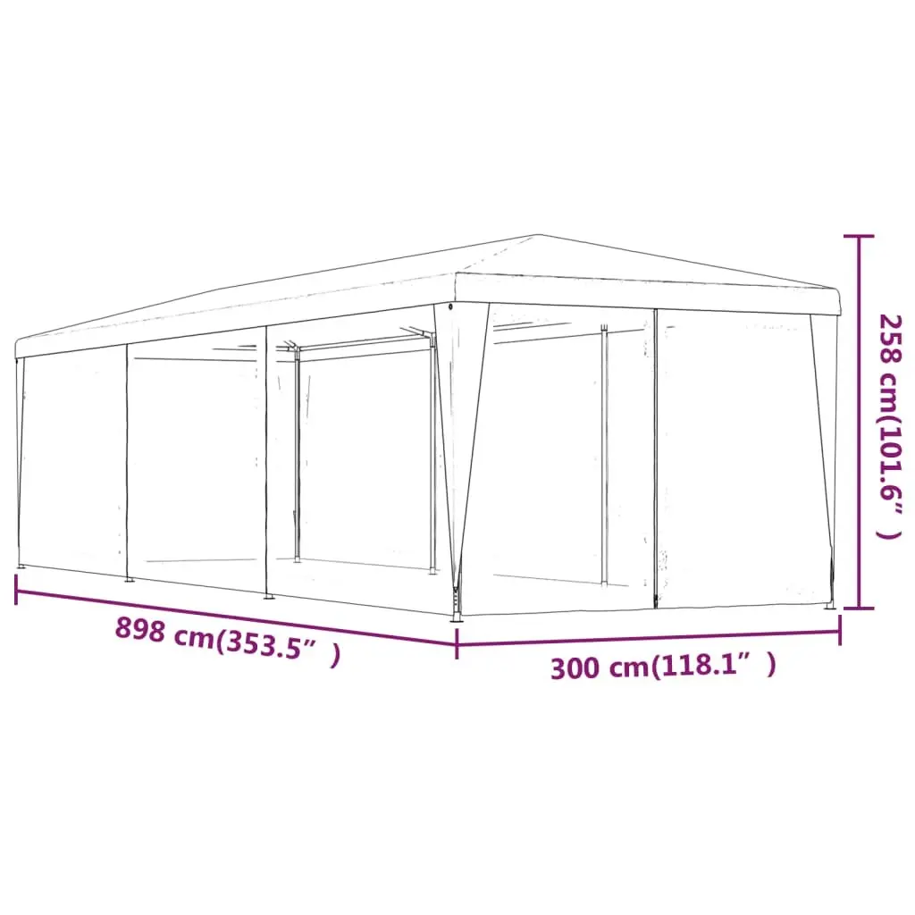 Party Tent Iron Frame 3x9m Water-Resistant HDPE Anthracite with 8 Mesh Sidewalls