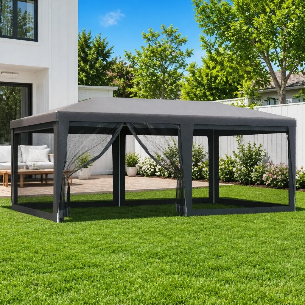Party Tent Gazebo Iron Frame 6x4m Anthracite Water-Resistant HDPE Roof Mesh Sidewalls