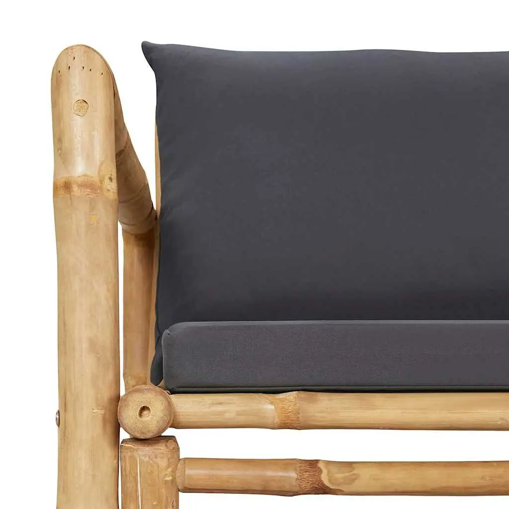 2 Piece Bamboo Garden Lounge Set with Grey Cushions