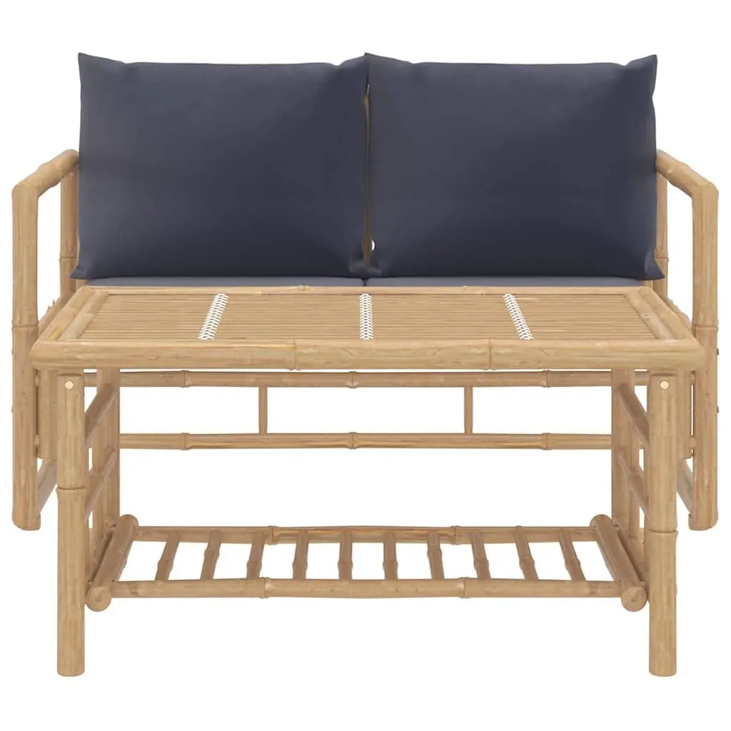 2 Piece Bamboo Garden Lounge Set with Grey Cushions