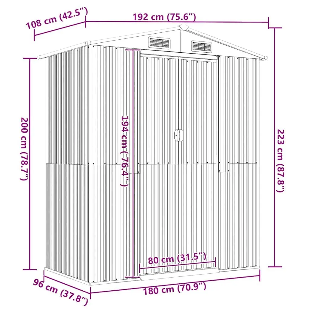 Garden Shed Galvanised Steel 192x108x223cm Green Outdoor Storage Tool House
