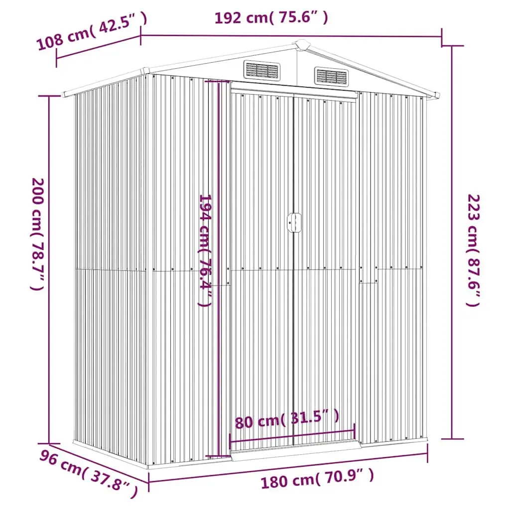 Garden Shed Galvanised Steel Outdoor Storage Tool House 192cm x 108cm x 223cm Anthracite