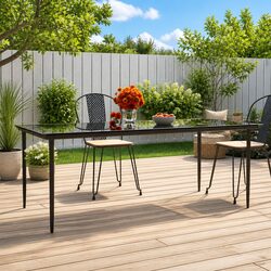 Garden Dining Table 200x100x74cm Black Outdoor Furniture Steel Tempered Glass