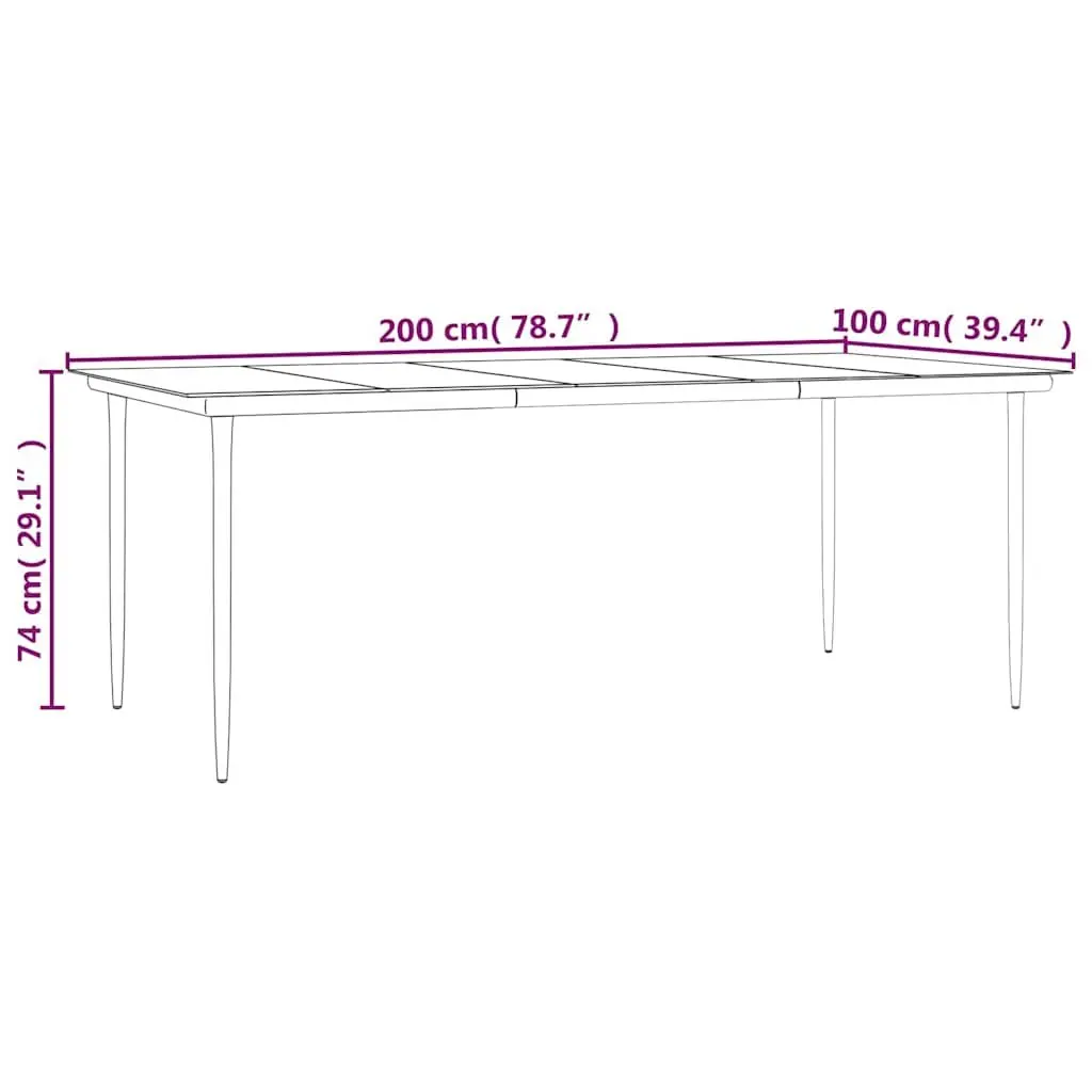 Black Garden Dining Table for Outdoor Use 200x100x74cm