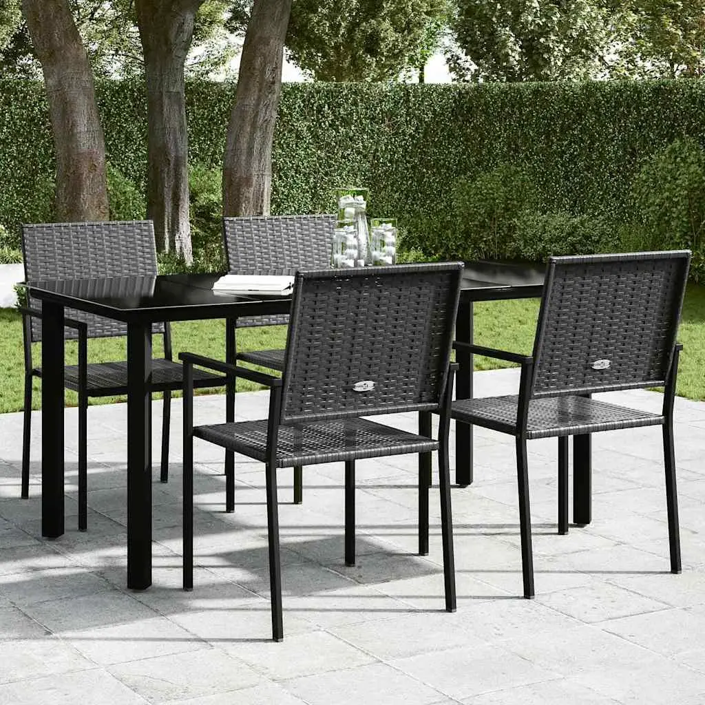 Garden Dining Table 160x80x74cm Black Outdoor Furniture Steel Frame Tempered