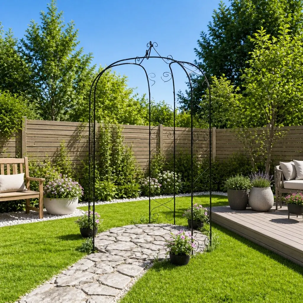 Garden Arch Steel 180x255cm Black Outdoor Pergola Trellis