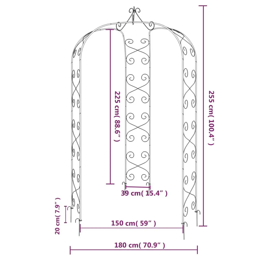 Garden Arch Steel 180x255cm Black Outdoor Pergola Trellis