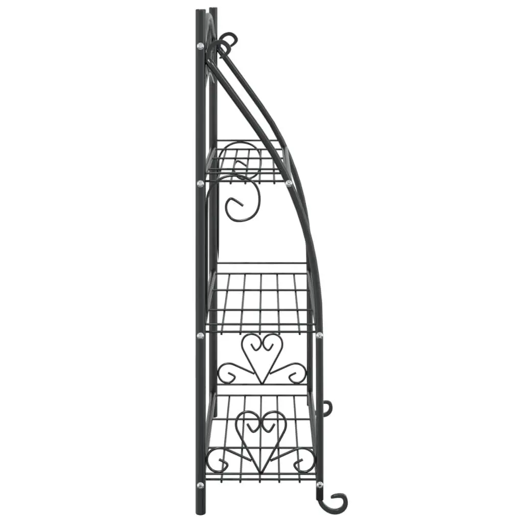 3-Tier Plant Stand Steel Ladder Shelf 56 x 30 x 96 cm Black