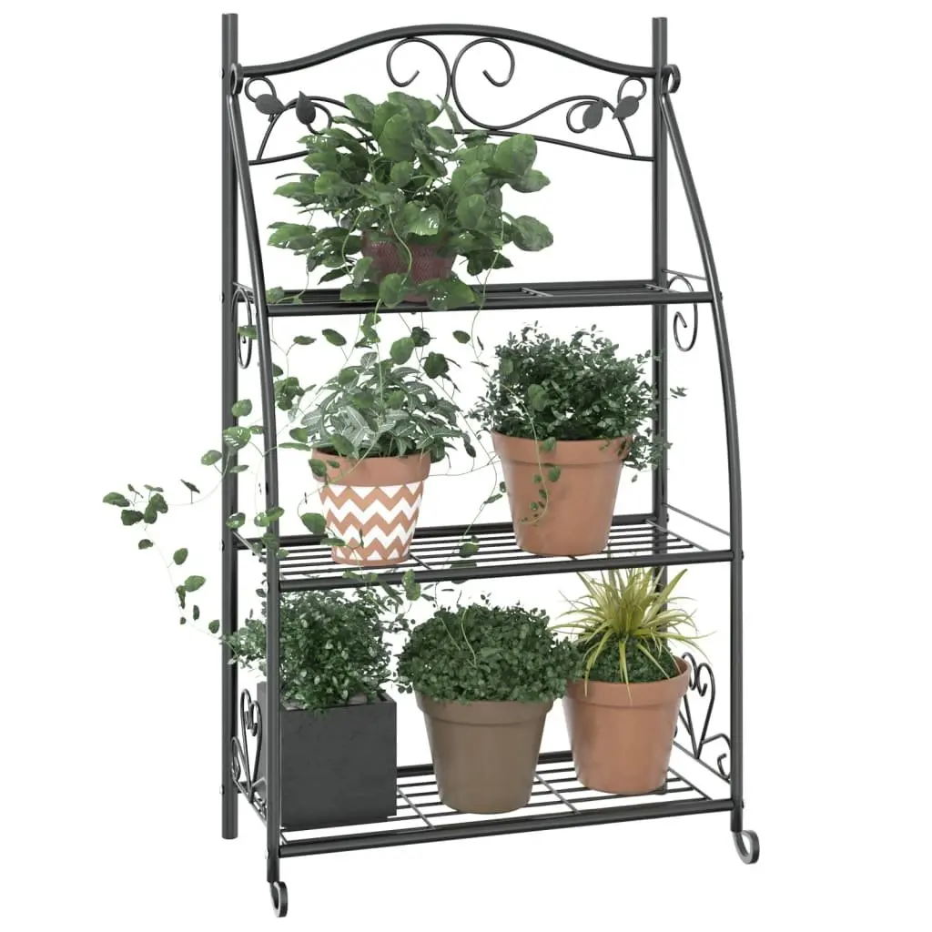 3-Tier Plant Stand Steel Ladder Shelf 56 x 30 x 96 cm Black