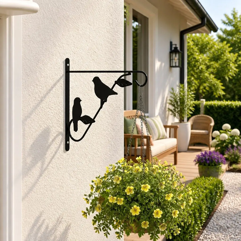 Hanging Brackets for Baskets Steel Black Set of 4 Durable Weather Resistant for Garden Patio Planters Lanterns and Outdoor Decor