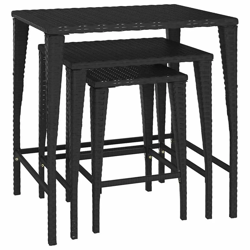 Nesting Tables Set PE Rattan Powder-Coated Steel 3 Piece Black Side End Tables Stackable Storage Coffee Table