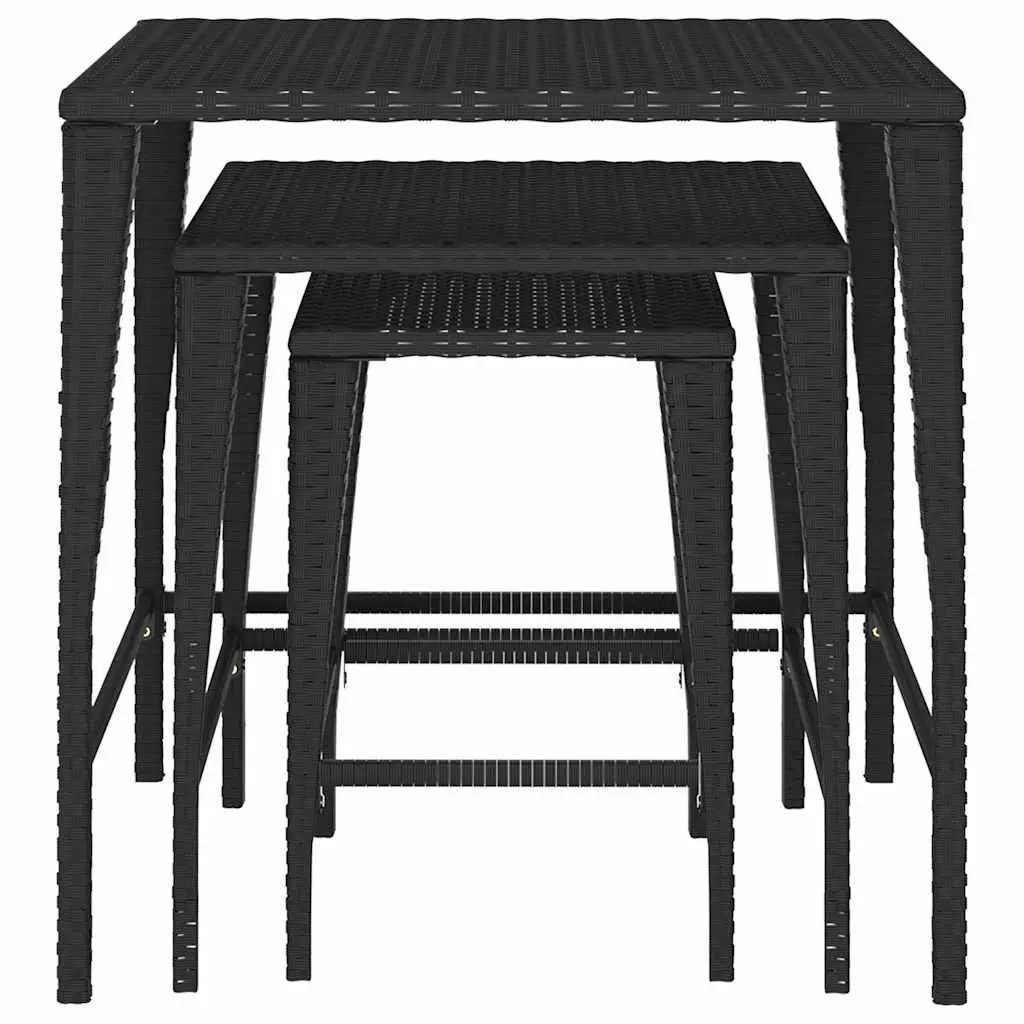 Nesting Tables Set PE Rattan Powder-Coated Steel 3 Piece Black Side End Tables Stackable Storage Coffee Table