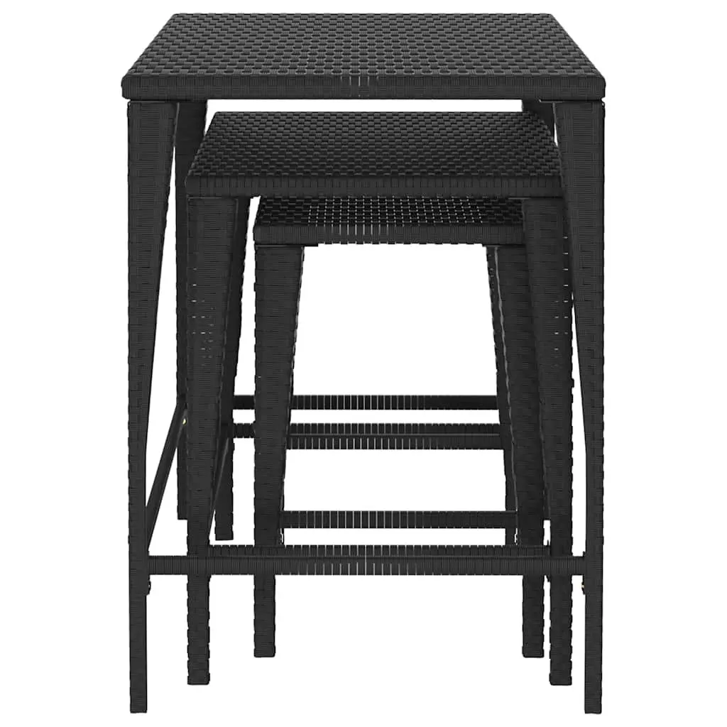 Nesting Tables Set PE Rattan Powder-Coated Steel 3 Piece Black Side End Tables Stackable Storage Coffee Table