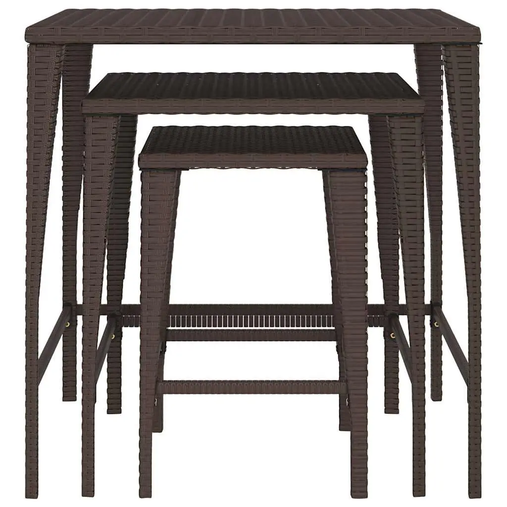 Nesting Tables Set PE Rattan Powder-Coated Steel 3 Piece Brown