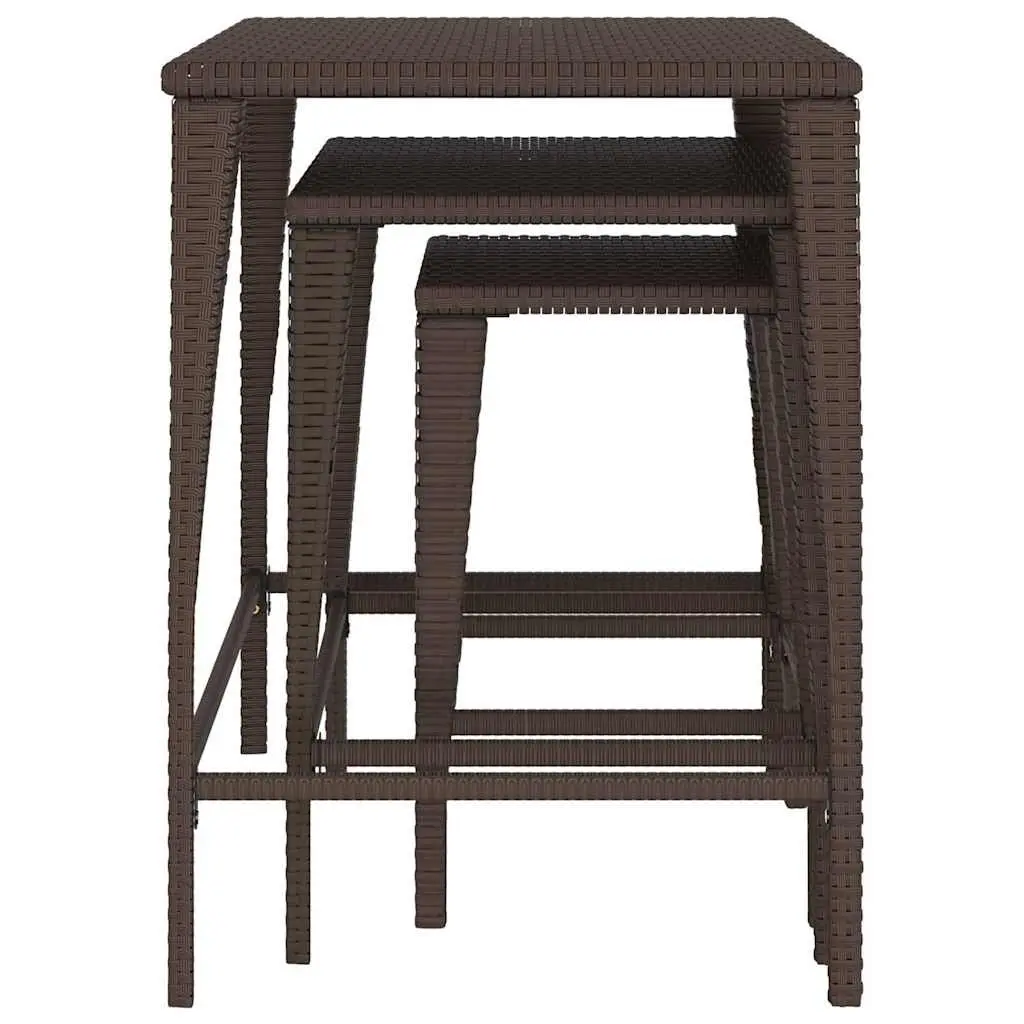 Nesting Tables Set PE Rattan Powder-Coated Steel 3 Piece Brown