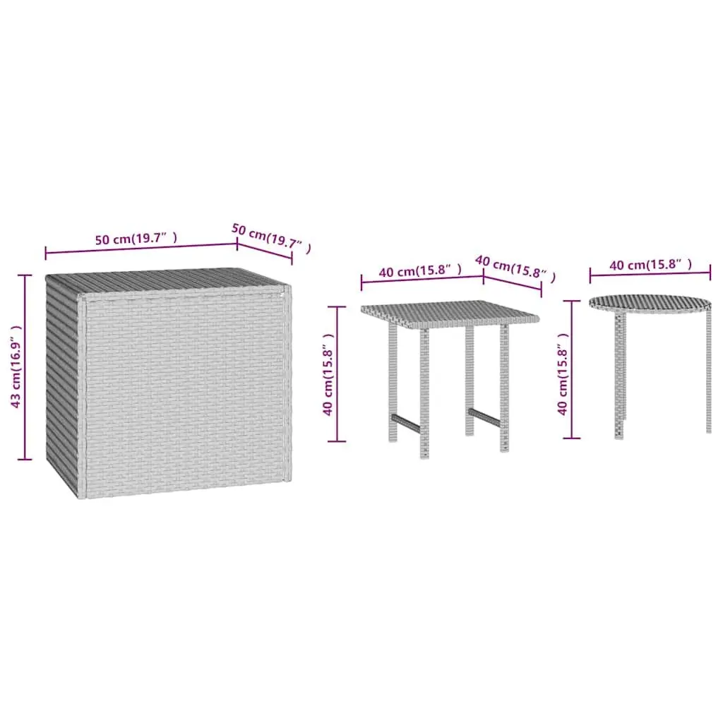 End Tables PE Rattan Set of 3 Different Sizes Brown Outdoor