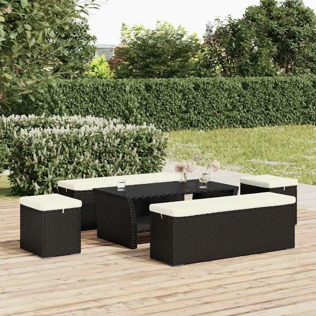 Outdoor Ottoman Bench PE Rattan 110 x 30 x 40 cm Black with Removable Cushion