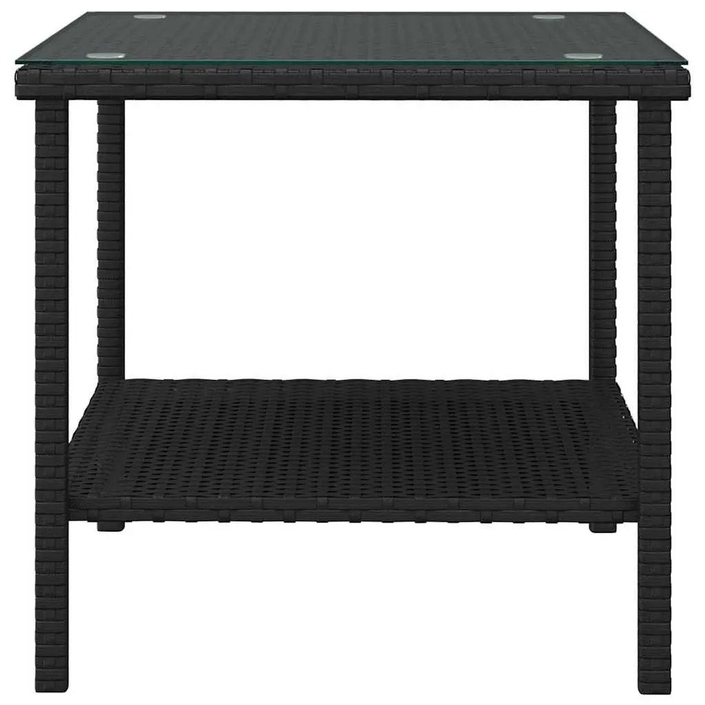 Side Table Poly Rattan 45x45x45cm Black Tempered Glass Top Garden Patio Outdoor