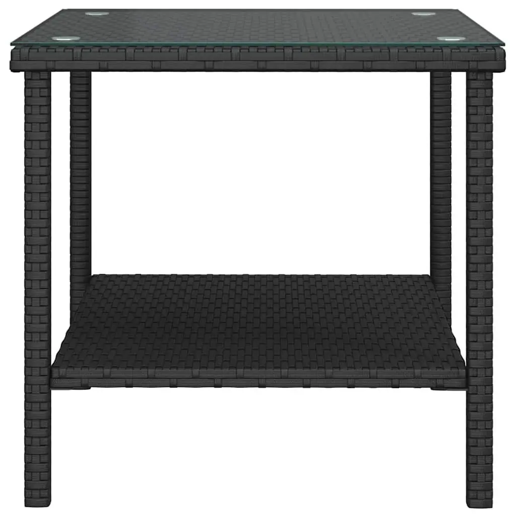 Side Table Poly Rattan 45x45x45cm Black Tempered Glass Top Garden Patio Outdoor