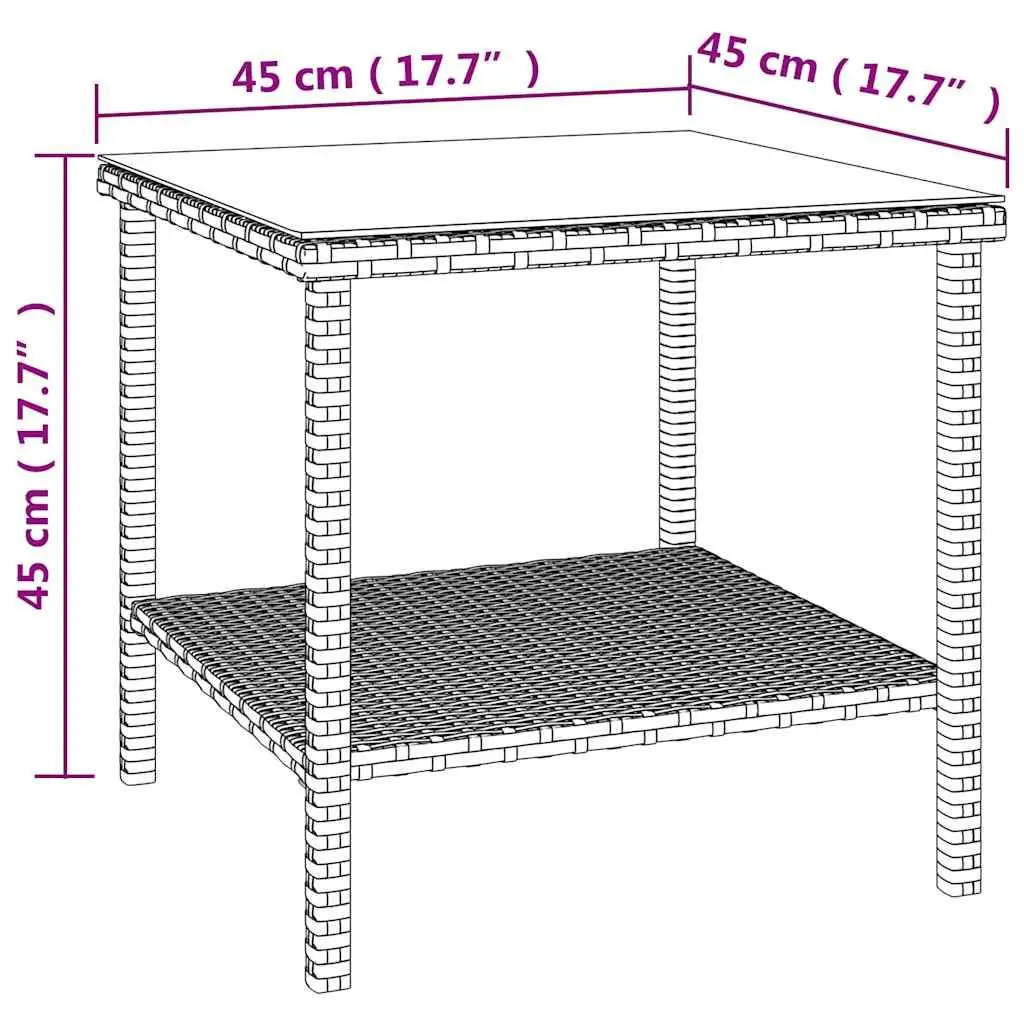 Poly Rattan Side Table Brown 45x45x45 cm Tempered Glass Indoor Outdoor Furniture