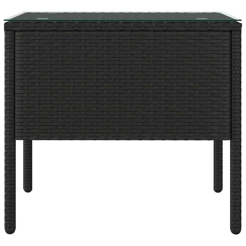 Black Rattan Side Table 53x37x48cm Tempered Glass Indoor Outdoor Accent Table