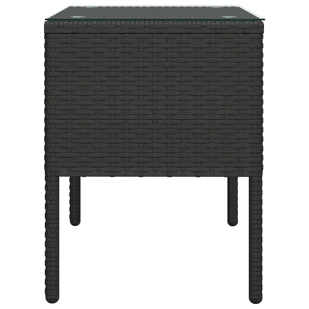 Black Rattan Side Table 53x37x48cm Tempered Glass Indoor Outdoor Accent Table