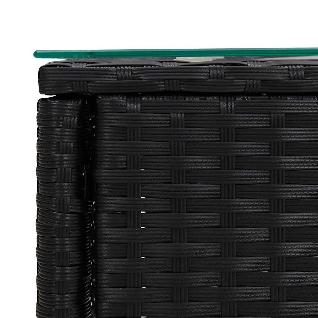 Black Rattan Side Table 53x37x48cm Tempered Glass Indoor Outdoor Accent Table
