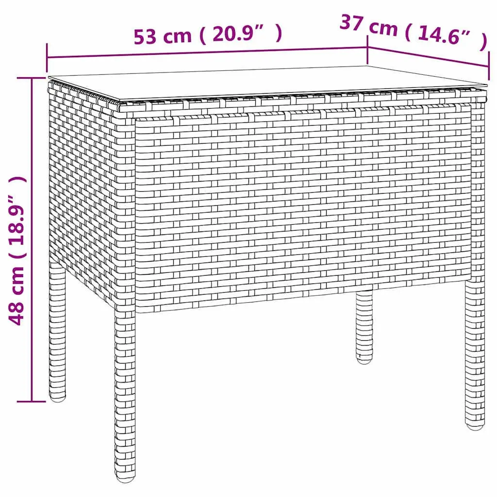 Black Rattan Side Table 53x37x48cm Tempered Glass Indoor Outdoor Accent Table