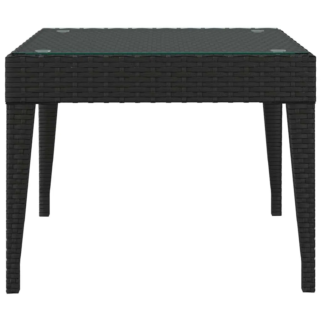 Side Table Poly Rattan 50x50x38 cm Black Tempered Glass Indoor Outdoor