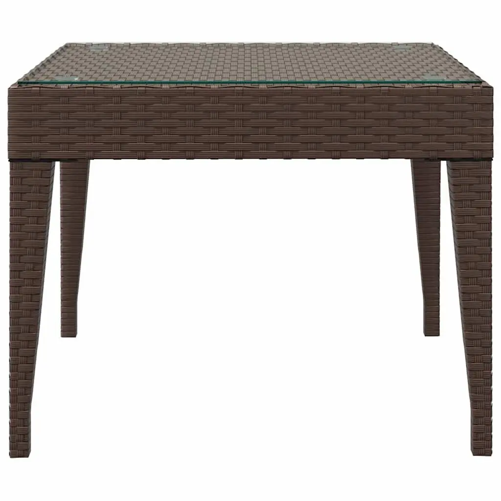 Brown Side Table Poly Rattan Tempered Glass 50x50x38cm Indoor Outdoor Furniture