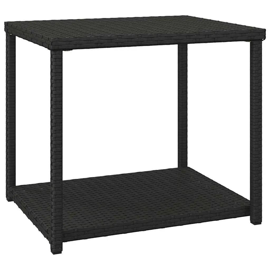 Side Table PE Rattan Black 55x45x49cm Outdoor Indoor Accent End Table Storage