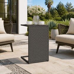C-Shaped Side Table Black 40x35x60cm Poly Rattan Accent End Table Sofa