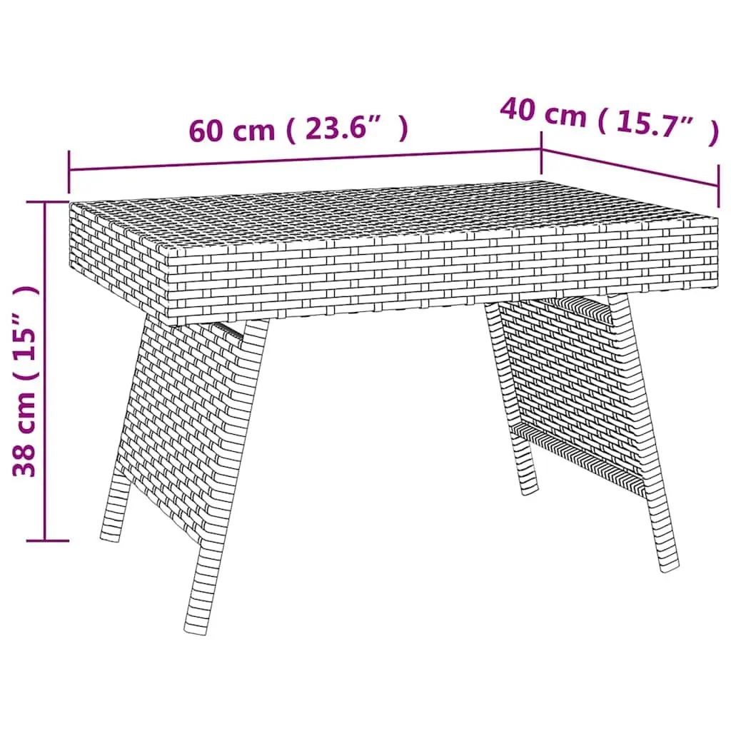 Foldable Side Table Poly Rattan 60 x 40 x 38 cm Brown